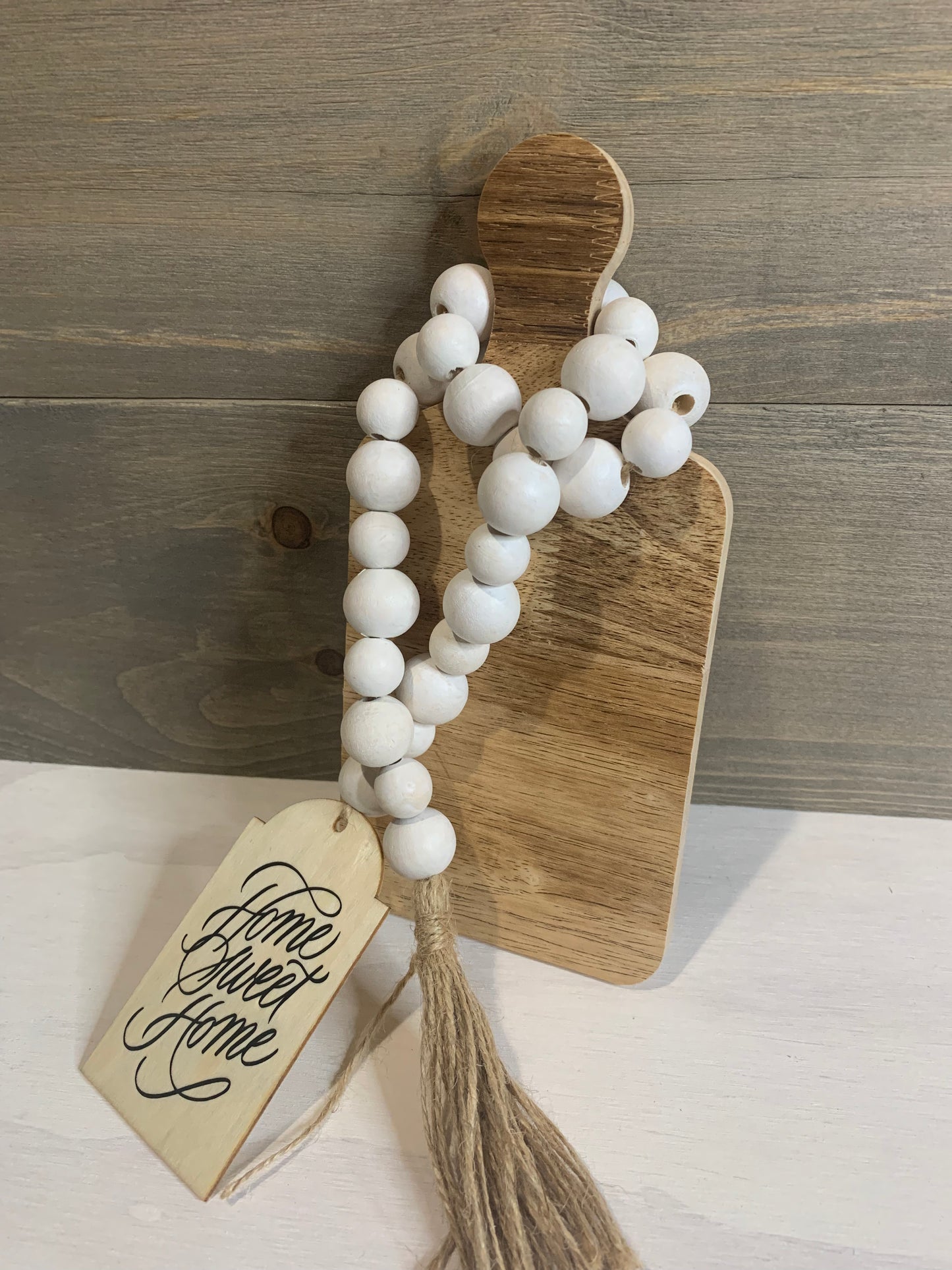 Wood bead garland- Home sweet home tag