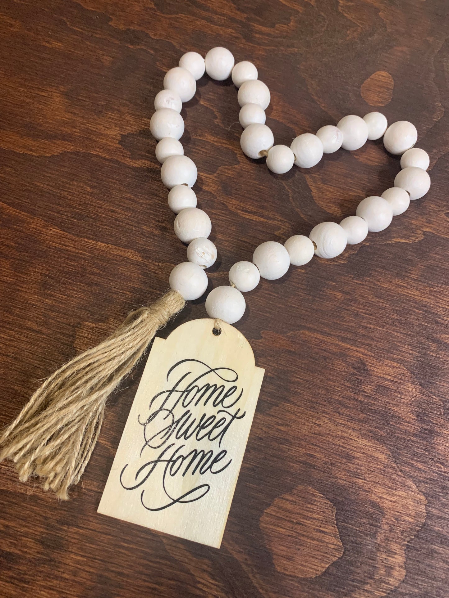 Wood bead garland- Home sweet home tag